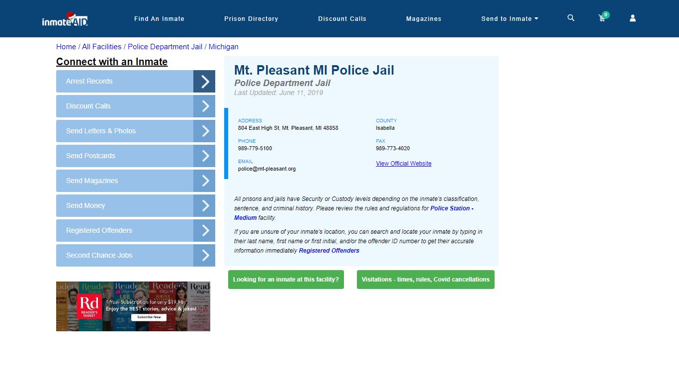 Mt. Pleasant MI Police Jail & Inmate Search - Mt. Pleasant, MI